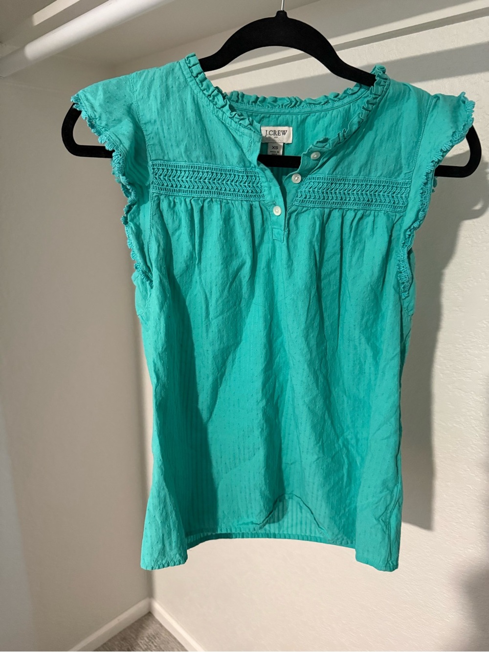 J. Crew Teal Ruffled Cap-Sleeve Camisole